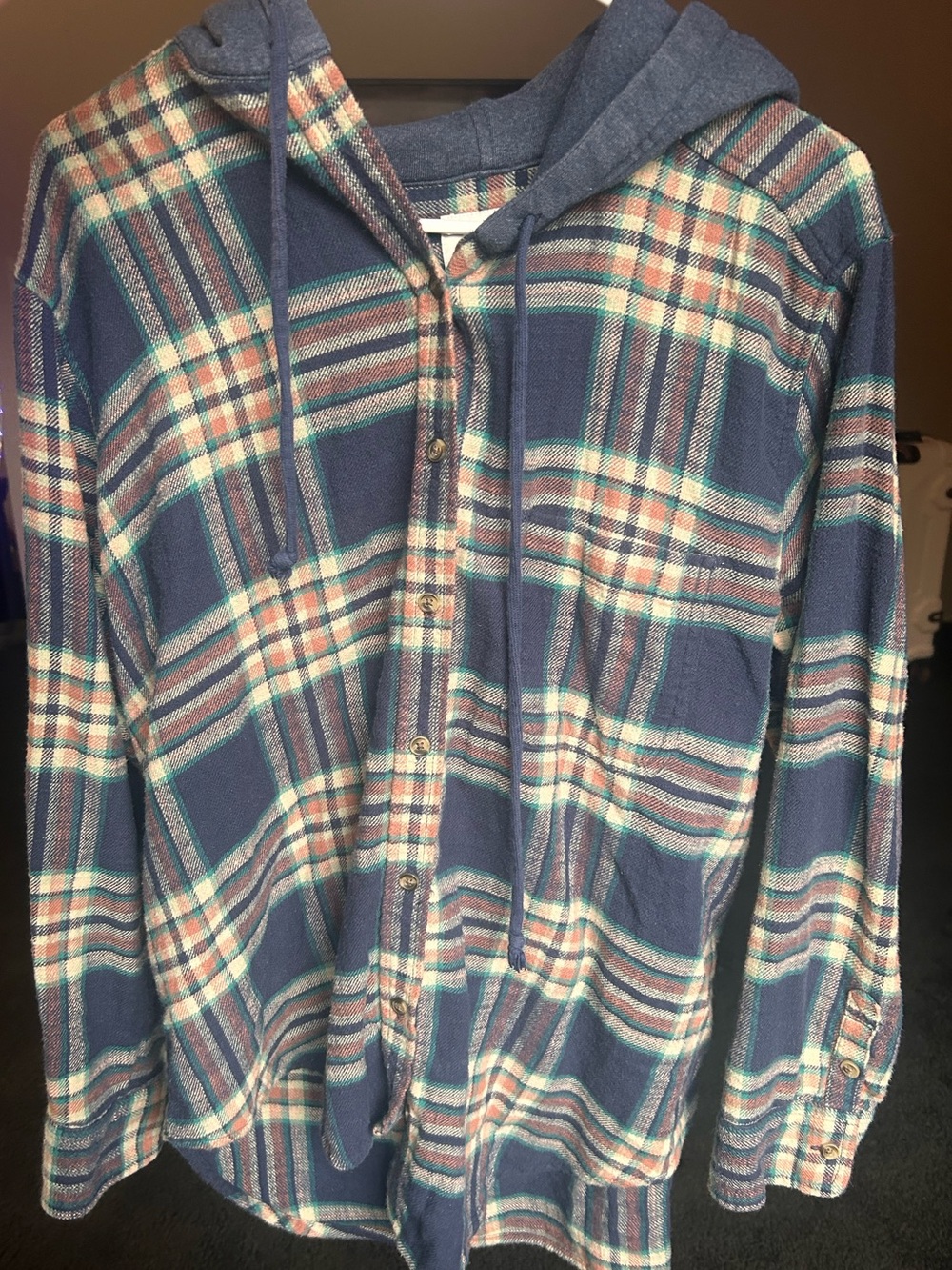 American Eagle Outfitters Men's Blue Plaid Zip-Up Hooded Sweater